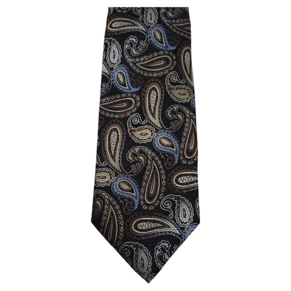 PRONTO UOMO Coutoure Mens Warehouse Silk Tie Black Silver Brown Paisley Q2 - Picture 2 of 3